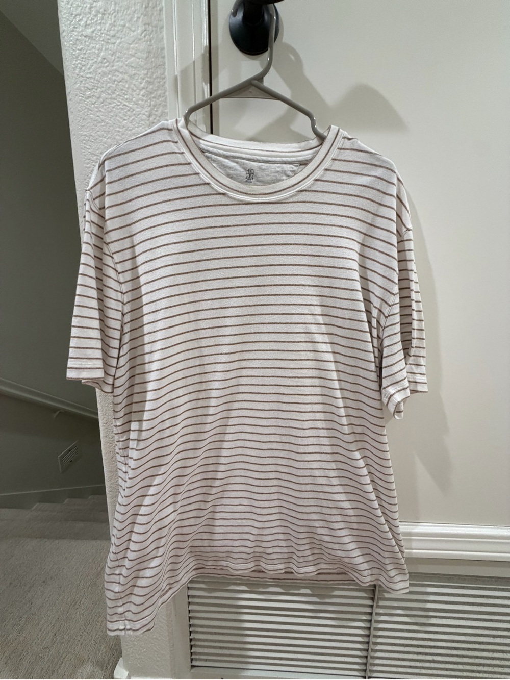 Brunello Cucinelli Striped T Shirt in White/Grey Size 58